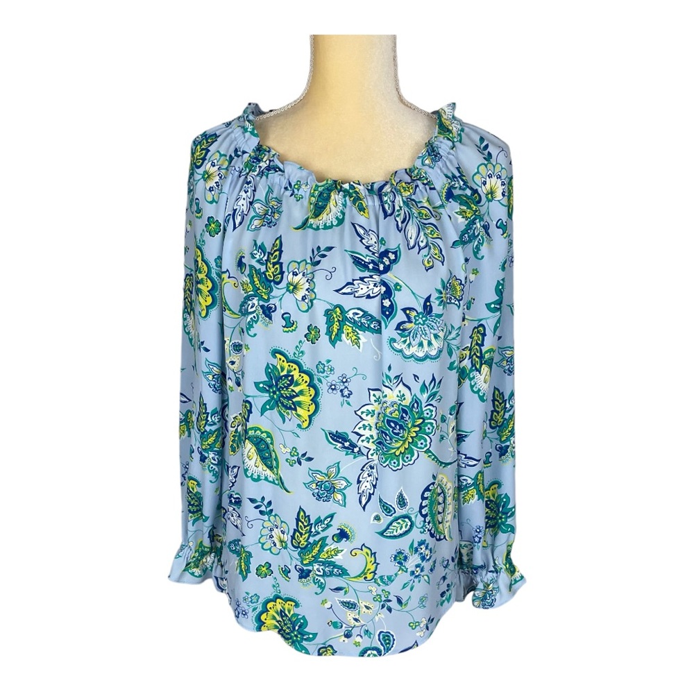 Talbots Blue Paisley Floral Long Sleeve Blouse Top‎ Size Small